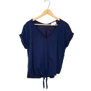Universal Thread | Navy Blue V-neck Cap Sleeve Front Tie Knot Top